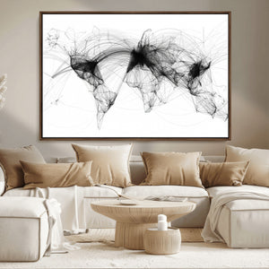 Abstract World Map Wall Art – Framed Geometric Line Canvas