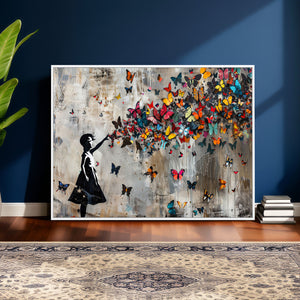 Banksy Butterfly Girl Wall Art – Modern Graffiti Canvas