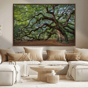 Historic Tree Wall Art – Framed Mossy Branch Canvas Artwork,