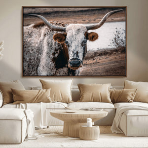 Texas Longhorn Wall Art Canvas Print – Framed Spotted Bull
