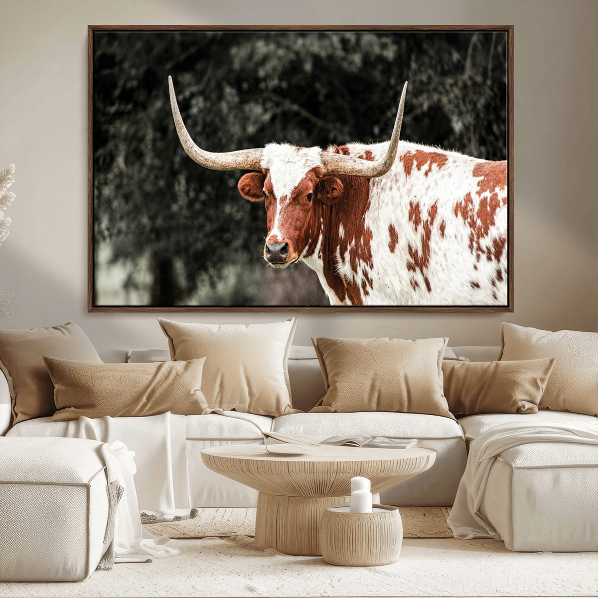 Texas Longhorn Wall Art Canvas Print – Framed Spotted Bull