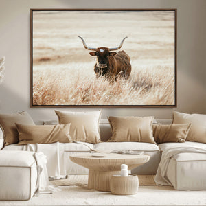 Texas Longhorn Wall Art Canvas Print – Framed Brown Horned