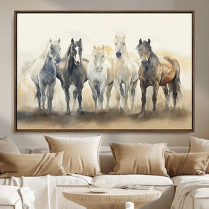 Wild Horses Wall Art Canvas Print, Framed Running Horses Art