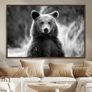 Grizzly Bear Wall Art Canvas Print – Framed Black White