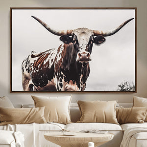Texas Longhorn Wall Art Canvas Print – Framed Spotted Bull