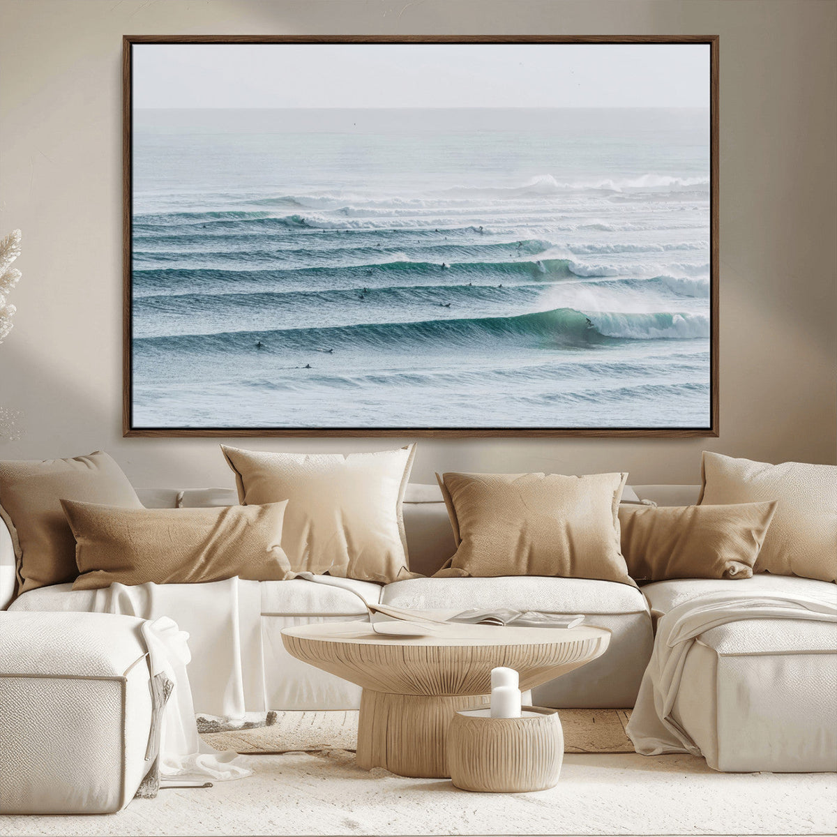 Ocean Waves Wall Art Canvas Print – Framed Surfer Lineup