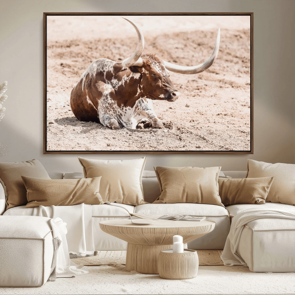 Texas Longhorn Wall Art Canvas Print – Framed Resting Bull