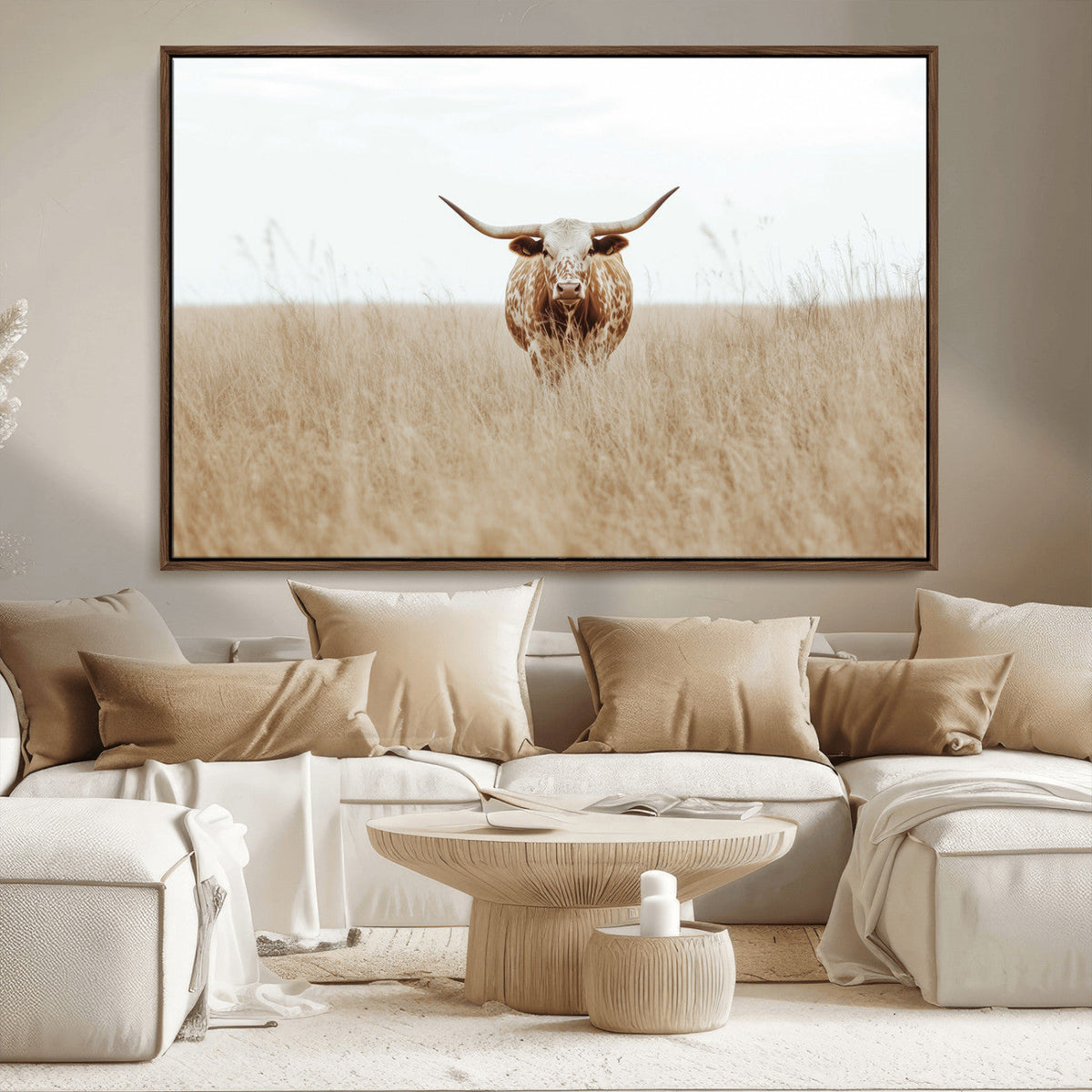 Texas Longhorn Wall Art Canvas Print – Framed Lone Cattle