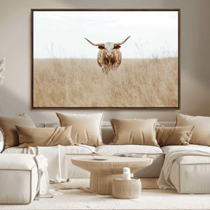 Texas Longhorn Wall Art Canvas Print – Framed Lone Cattle