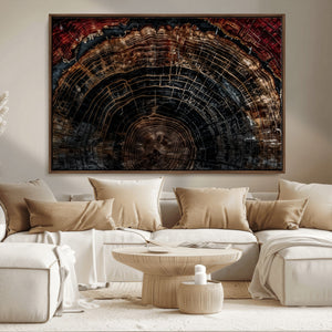 Dark Wood Ring Wall Art Canvas Print – Framed Abstract Tree