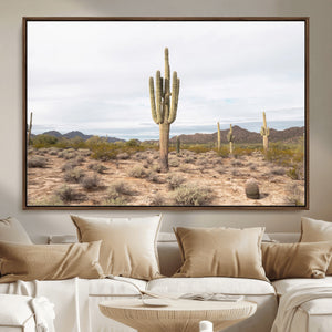 Saguaro Cactus Wall Art – Framed Desert Canvas Artwork,