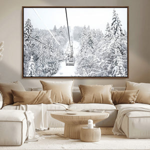 Snowy Ski Lift Wall Art – Framed Winter Mountain Canvas