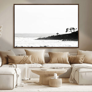 Surfer Cliffs Wall Art Canvas Print – Framed Black White