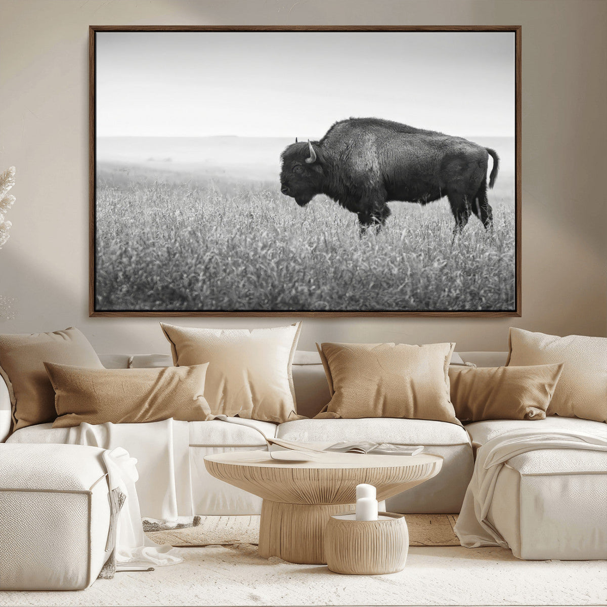 Bison Wall Art Canvas Print – Framed Rustic Wildlife Scene