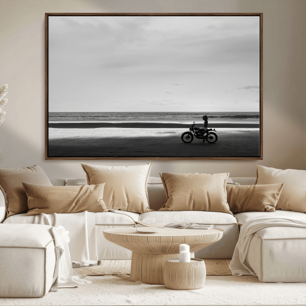 Motorcycle Beach Wall Art Canvas Print – Framed Vintage