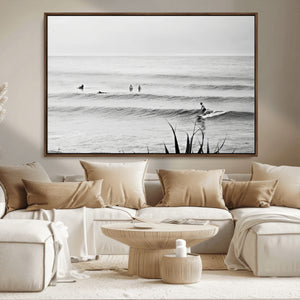 Surfer Silhouette Wall Art – Framed Calm Ocean Canvas