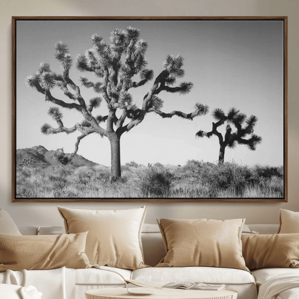 Joshua Tree Wall Art Canvas Print – Framed Monochrome Desert