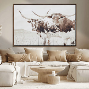 Longhorn Wall Art Canvas Print – Framed Western Cow Rustic