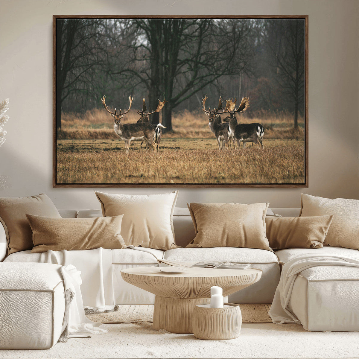 Deer Wall Art Canvas Print – Framed Rustic Wildlife Stags
