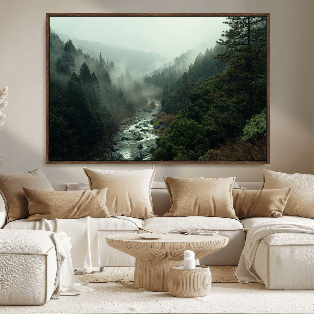 Misty Forest Wall Art Canvas Print – Framed Foggy River