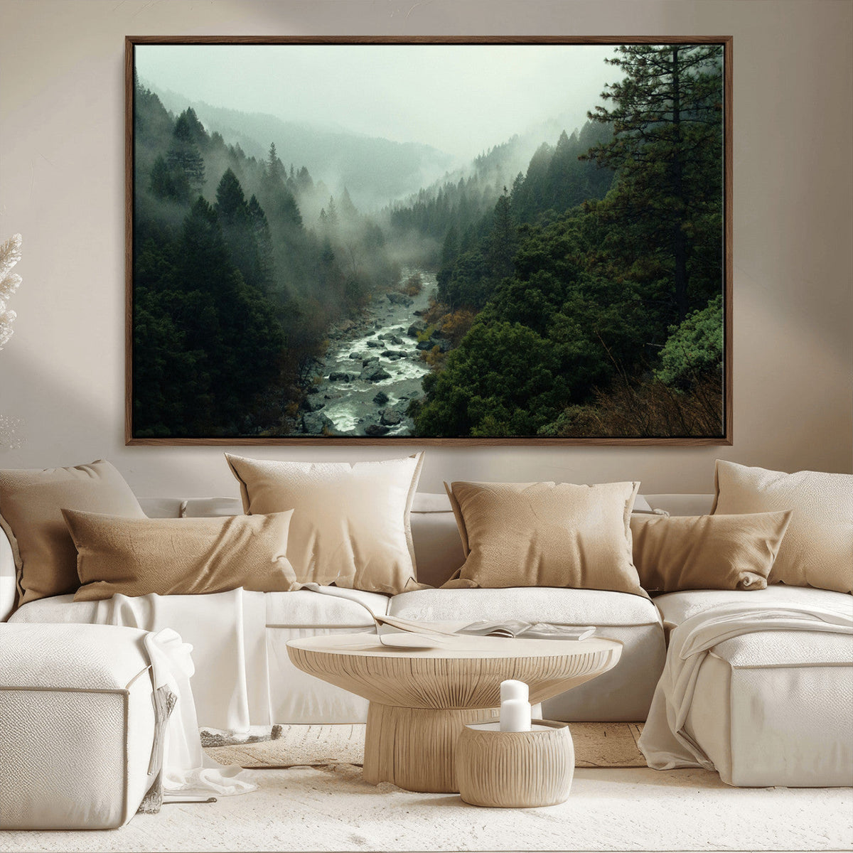 Misty Forest Wall Art Canvas Print – Framed Foggy River