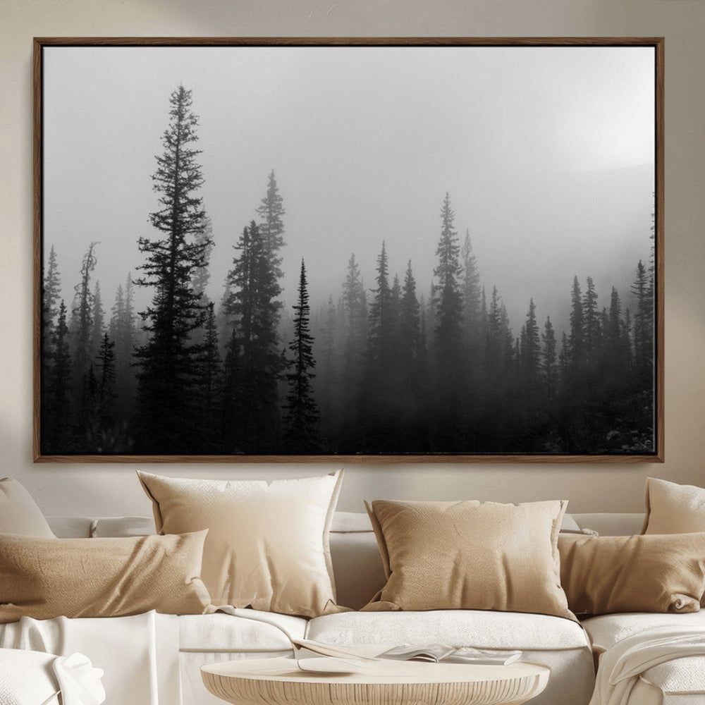 Misty Pines Wall Art Canvas Print – Framed Woodland