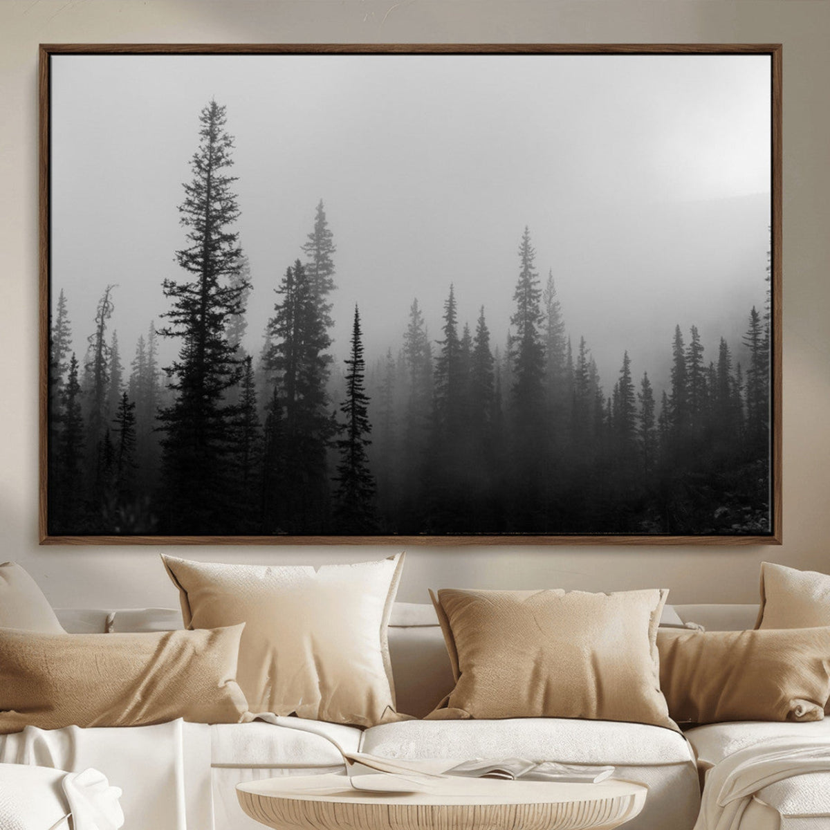 Misty Pines Wall Art Canvas Print – Framed Woodland