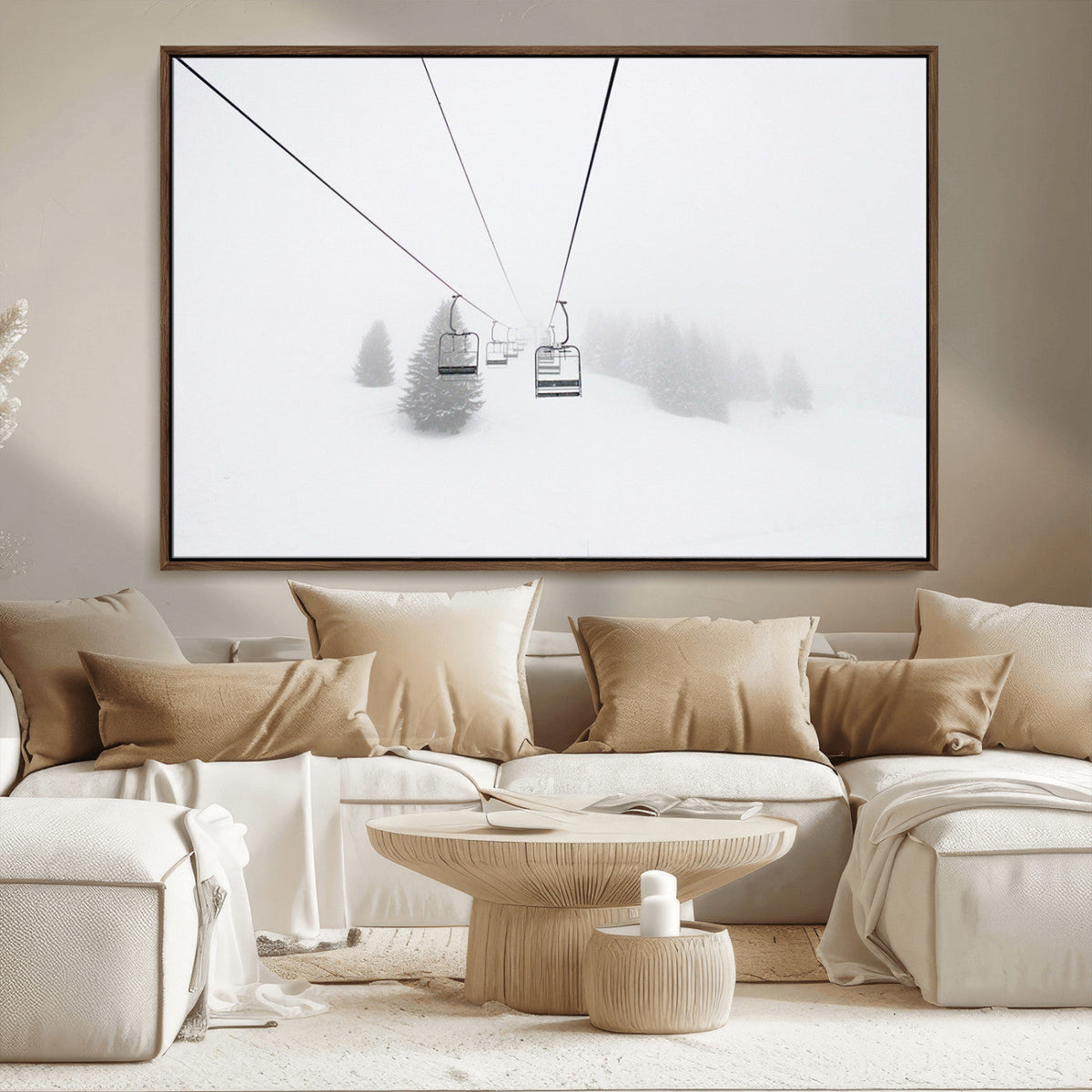 Ski Lift Wall Art Canvas Print – Snowy Alpine Landscape