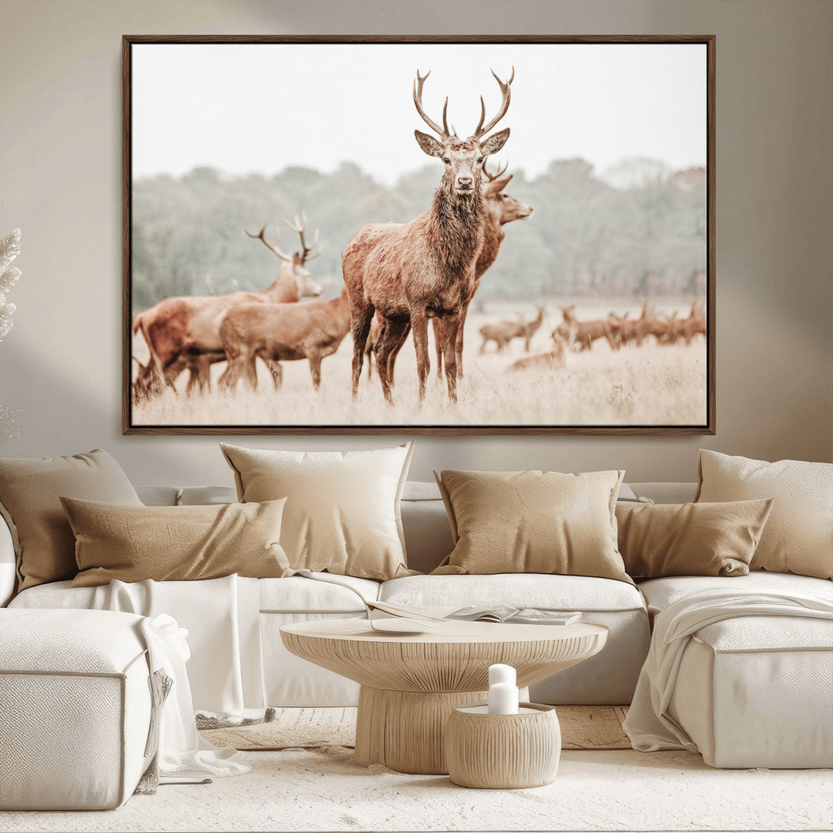 Rustic Nature Wall Art Canvas Print – Stag Woodland Framed