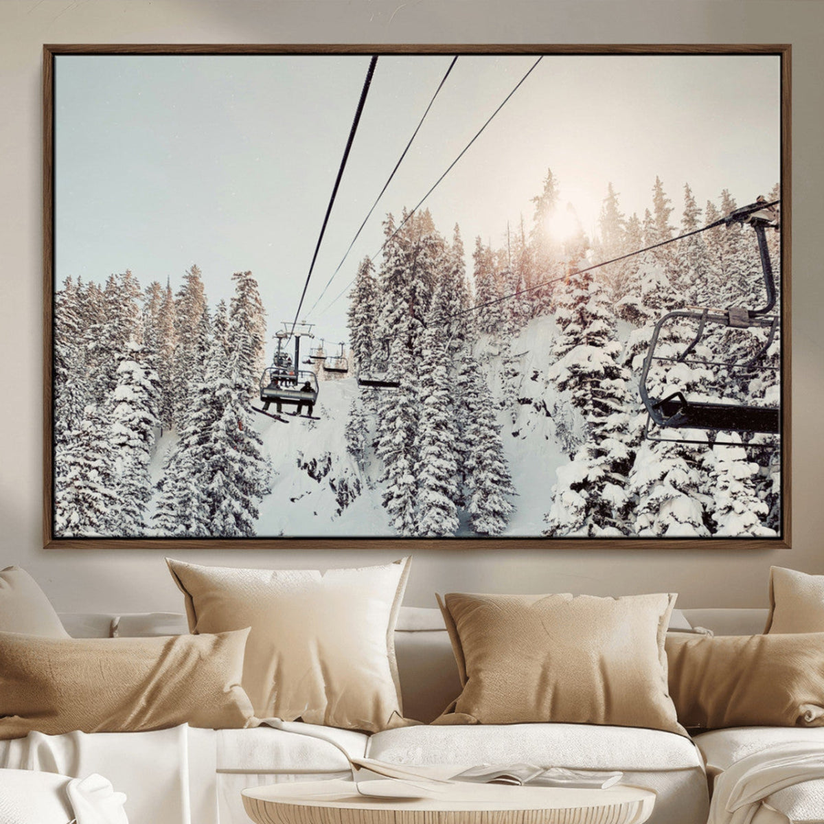 Frosty Pines Wall Art Canvas Print – Framed Cozy Cabin Ski
