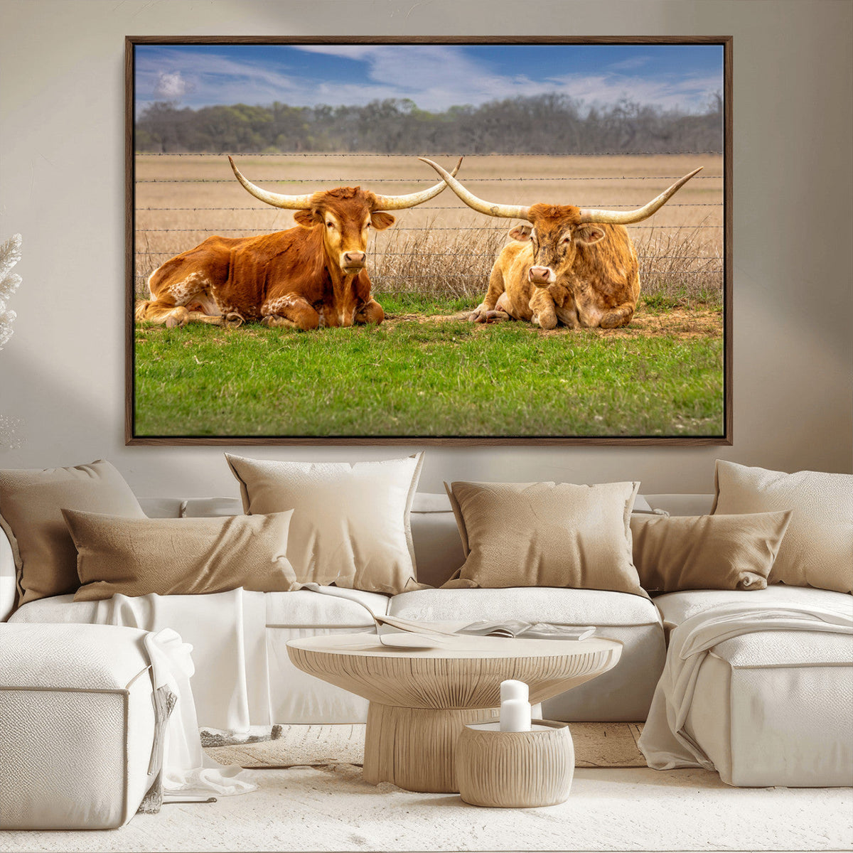 Texas Longhorn Pair Wall Art Canvas Print – Peaceful Rustic