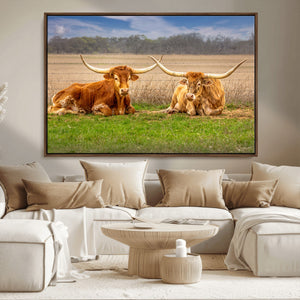 Texas Longhorn Pair Wall Art Canvas Print – Peaceful Rustic