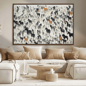 Wild Horse Stampede Wall Art Canvas Print – Monochrome