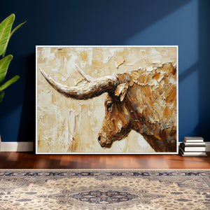 Rustic Longhorn Bull Wall Art Canvas Print – Vintage Western