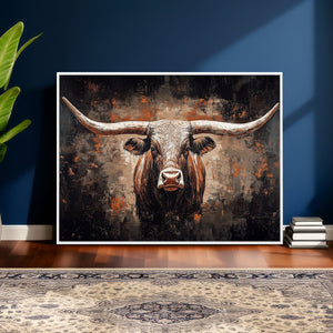 Abstract Longhorn Wall Art Canvas Print – Vintage Western