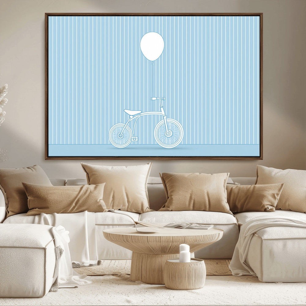 Minimalist Bicycle Balloon Canvas Wall Art – Playful Blue