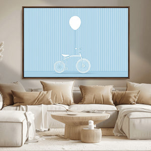 Minimalist Bicycle Balloon Canvas Wall Art – Playful Blue