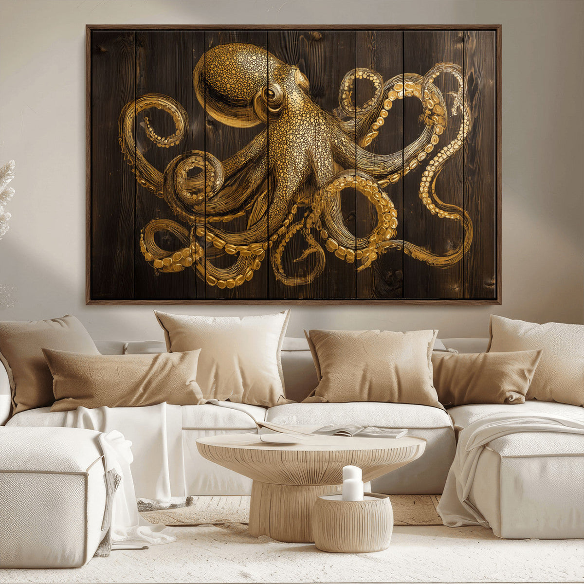 Octopus Wall Art Canvas Print – Wooden Art Sea Creature