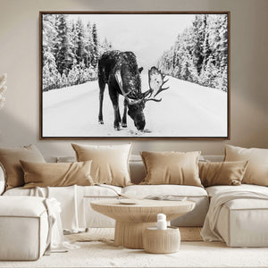 Moose Wall Art Canvas Print – Winter Snowy Forest Antlers