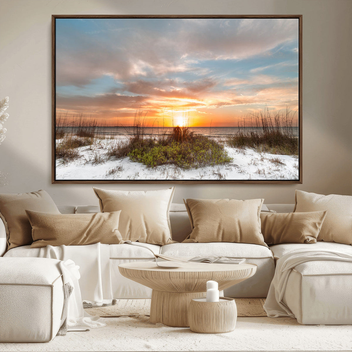 Sunset Beach Wall Art Print – Coastal Canvas Ocean Landscape