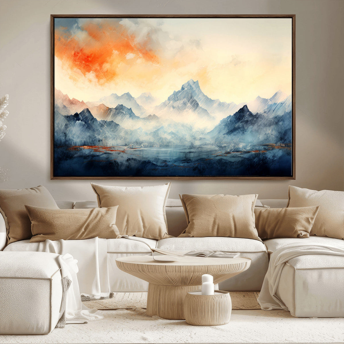 Warm Clouds Abstract Mountain Wall Art Canvas Print