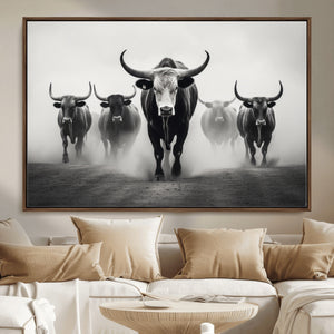 Texas Longhorn Wall Art Canvas Print, Framed Speckled Cow