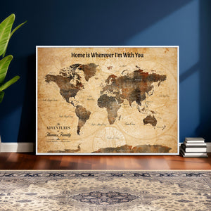 Vintage World Map Canvas Wall Art Print, Personalized