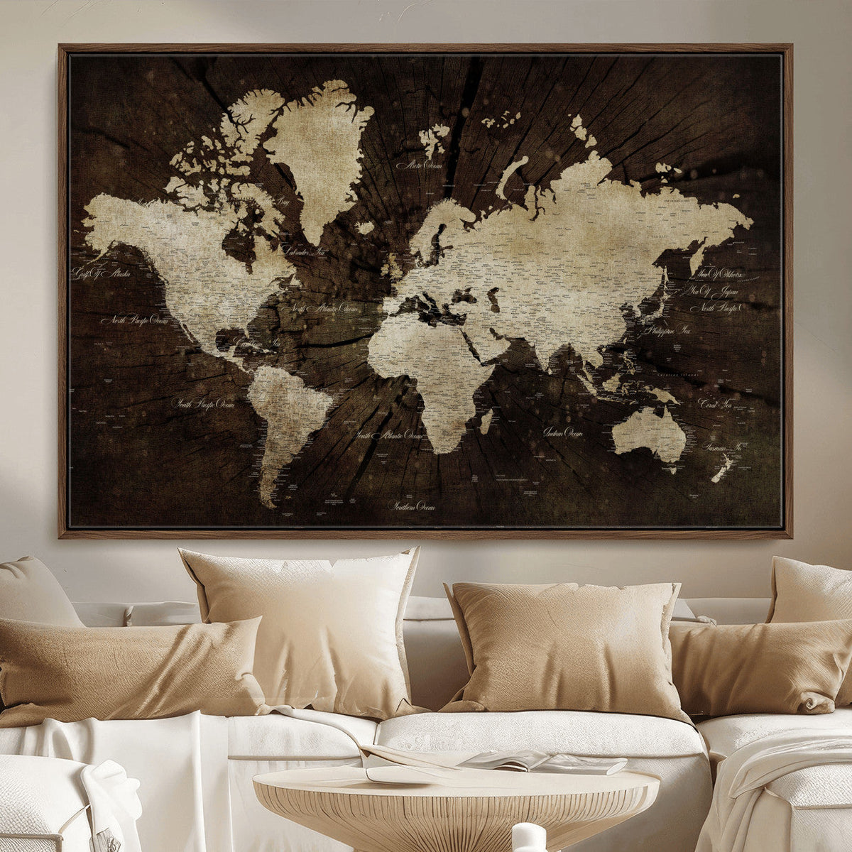 World Map Wall Art Canvas Print – Framed Travel Map Wall Art