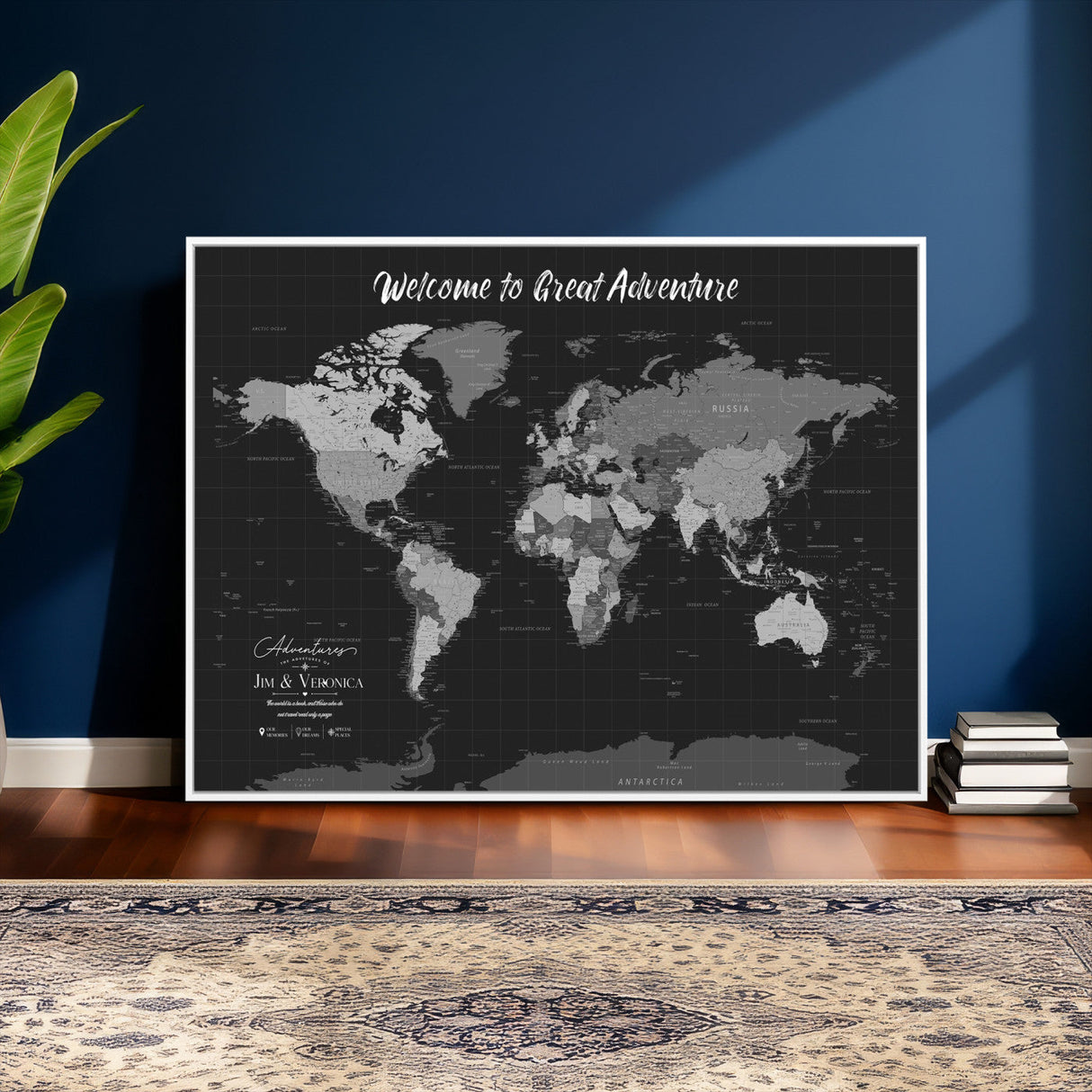 Custom World Map Canvas with Pins – Custom Framed Push Pin Maps - NEWMAP-21