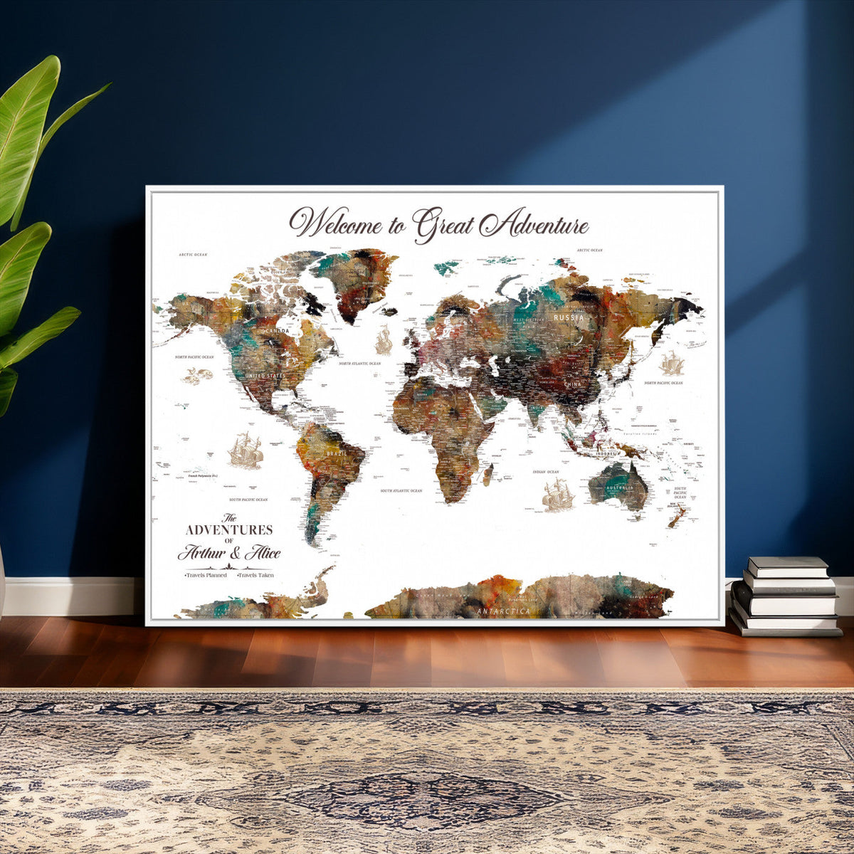 Customizable Framed World Map Canvas Print – Personalized
