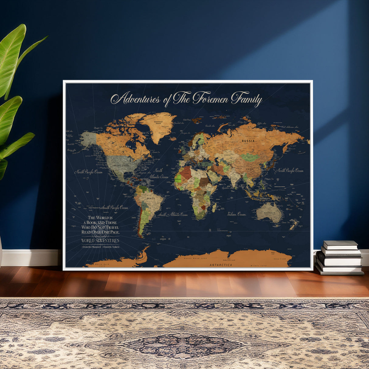 Custom Push Pin World Map Wall Art Canvas Print – Personalized Travel Tracker with Pins Framed Large for Home and Office Decor