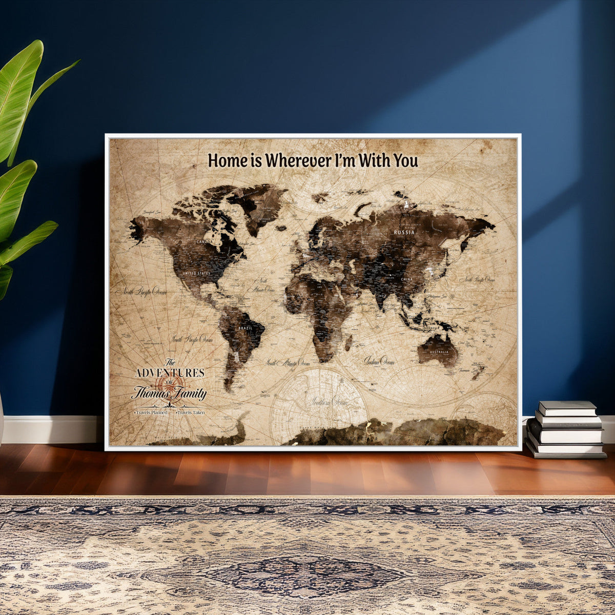 Personalized Framed World Map Wall Art Canvas Print – Custom