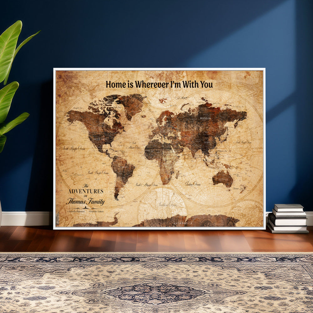 Custom Vintage World Map Canvas Wall Art – Custom Framed