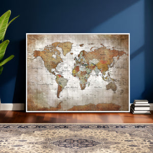 Vibrant Watercolor World Map Canvas Wall Art – Framed Travel